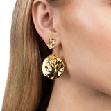 Brut Gold Coin Front Back Earrings 14k Gold Plated