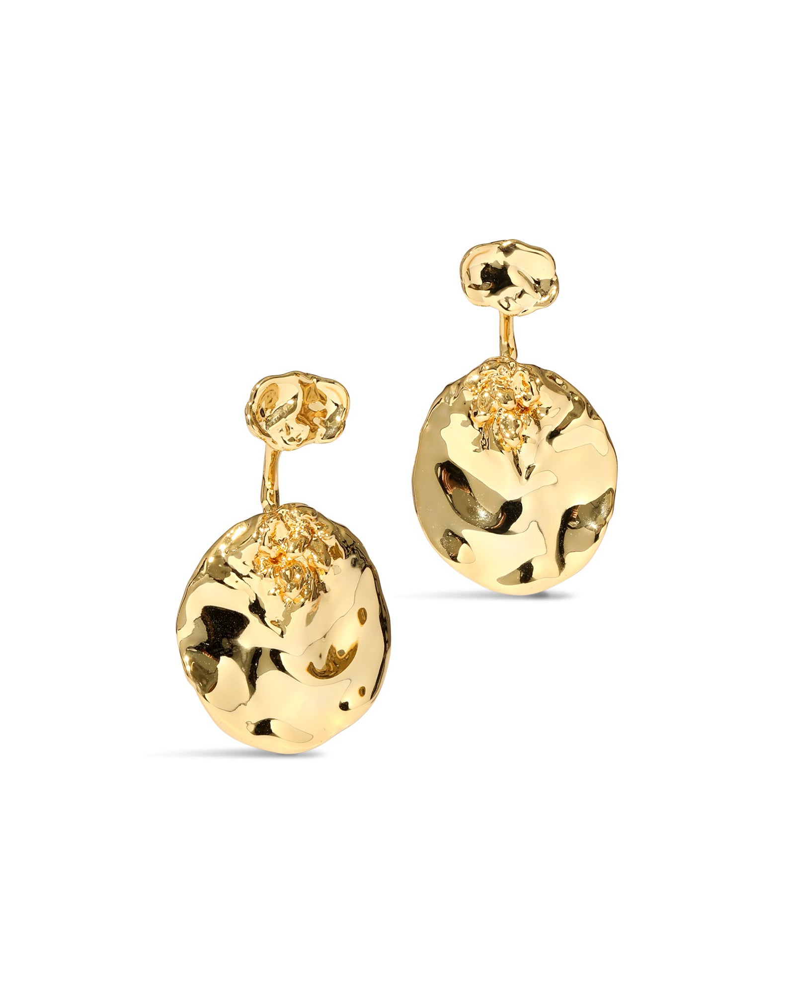 Brut Gold Coin Front Back Earrings 14k Gold Plated