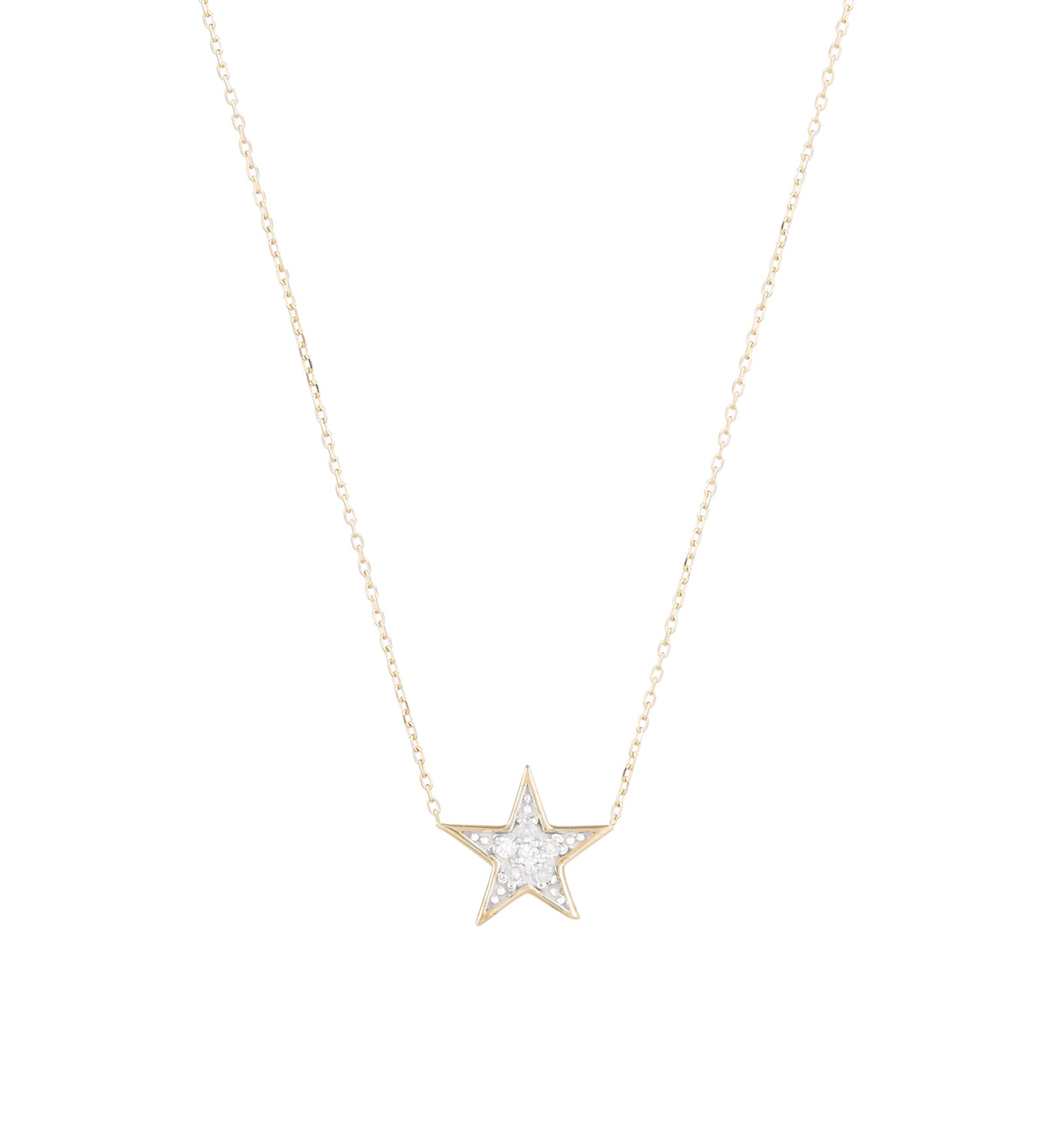 Solid Pavé  Star Necklace 14k Yellow Gold, Diamond