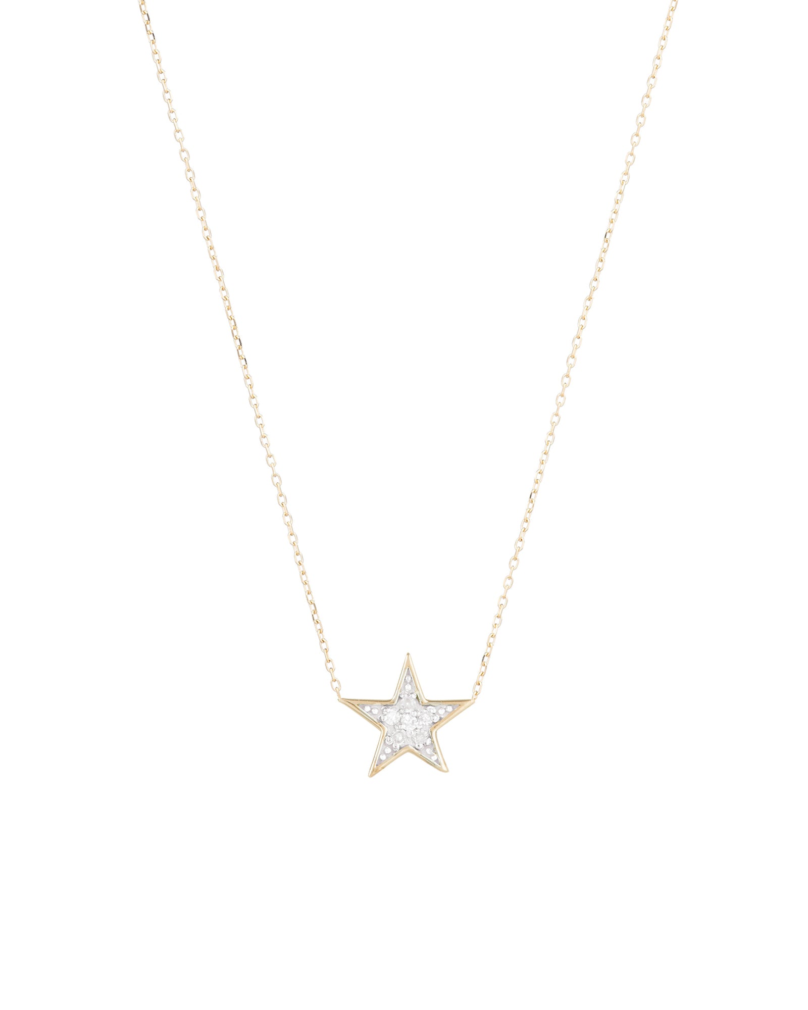 Solid Pavé  Star Necklace 14k Yellow Gold, Diamond