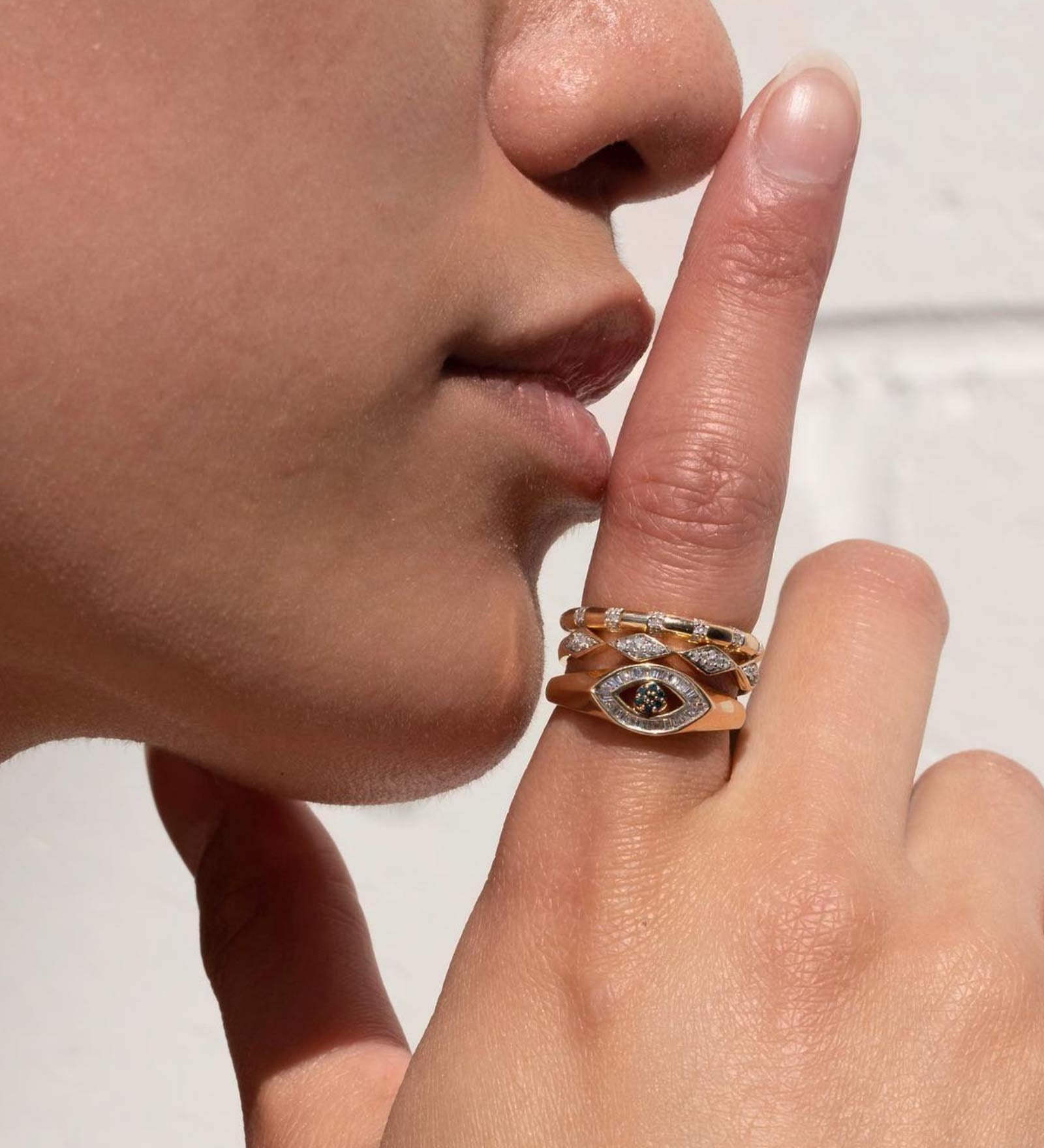 Baguette Evil Eye Ring 14k Yellow Gold, Diamond / 6