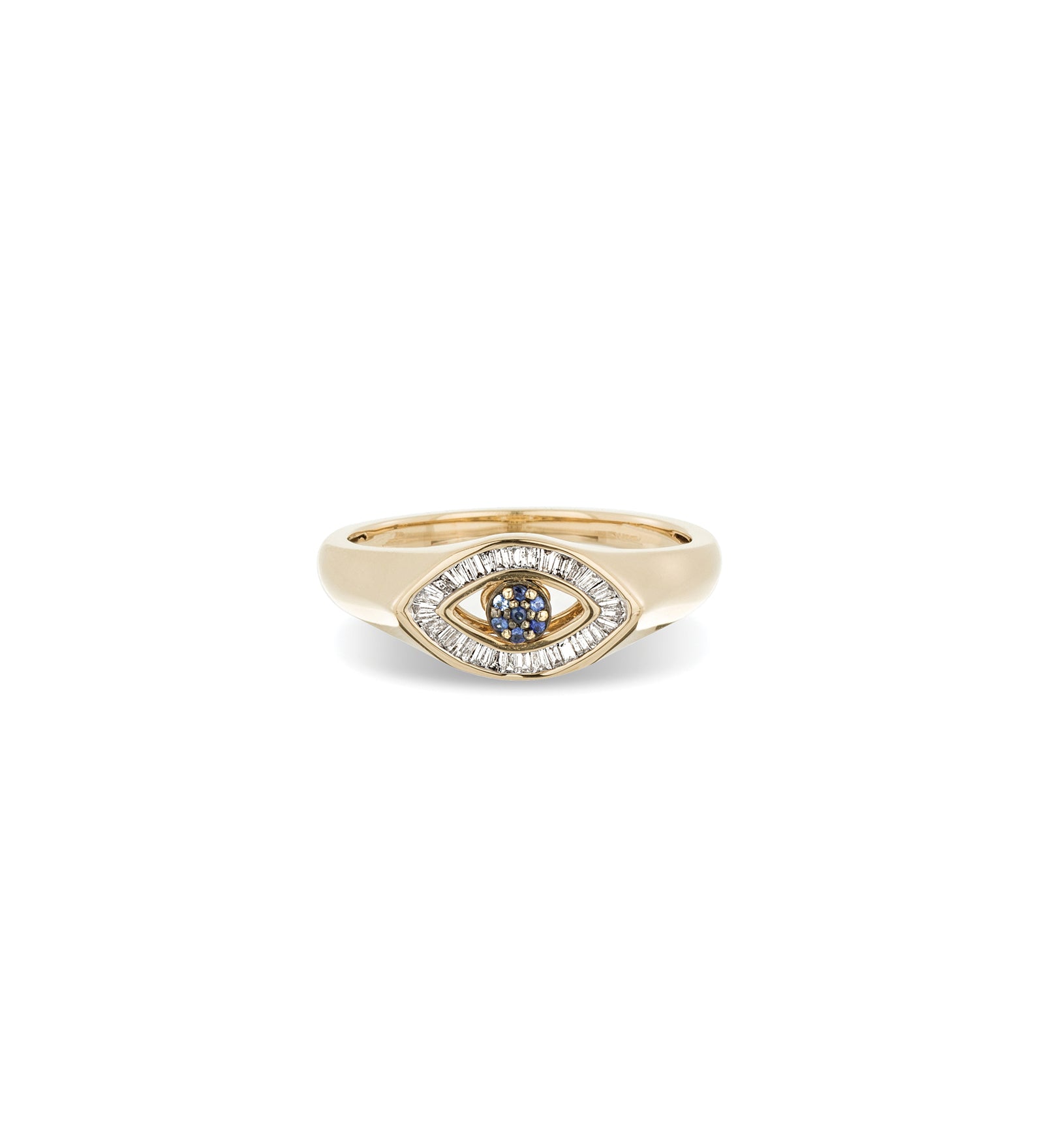 Baguette Evil Eye Ring 14k Yellow Gold, Diamond / 6