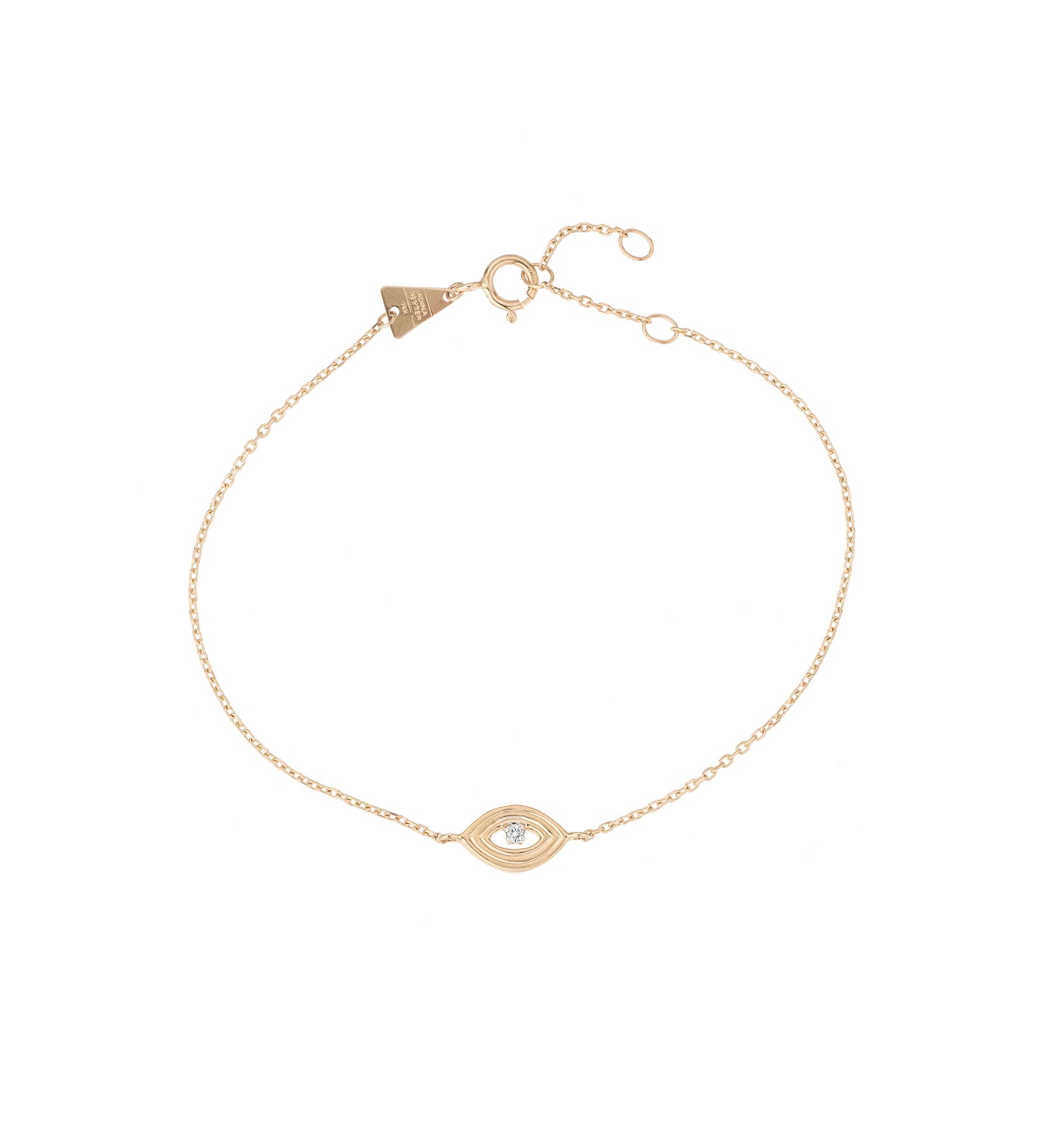 Single Diamond Evil Eye Bracelet 14k Yellow Gold, Diamond