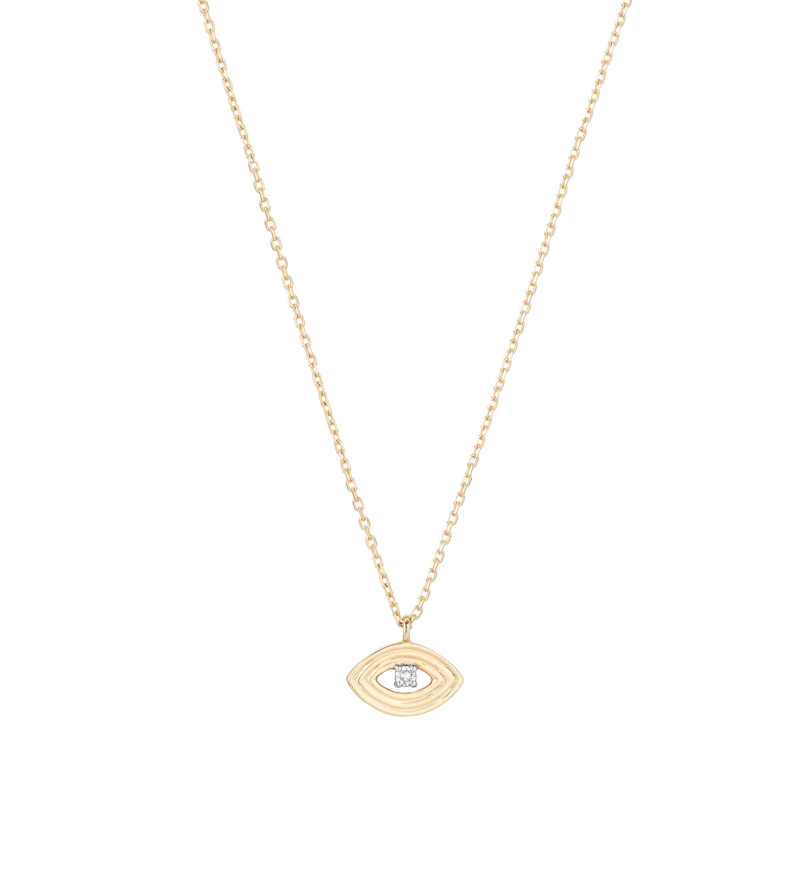 Single Diamond Evil Eye Necklace 14k Yellow Gold, Diamond