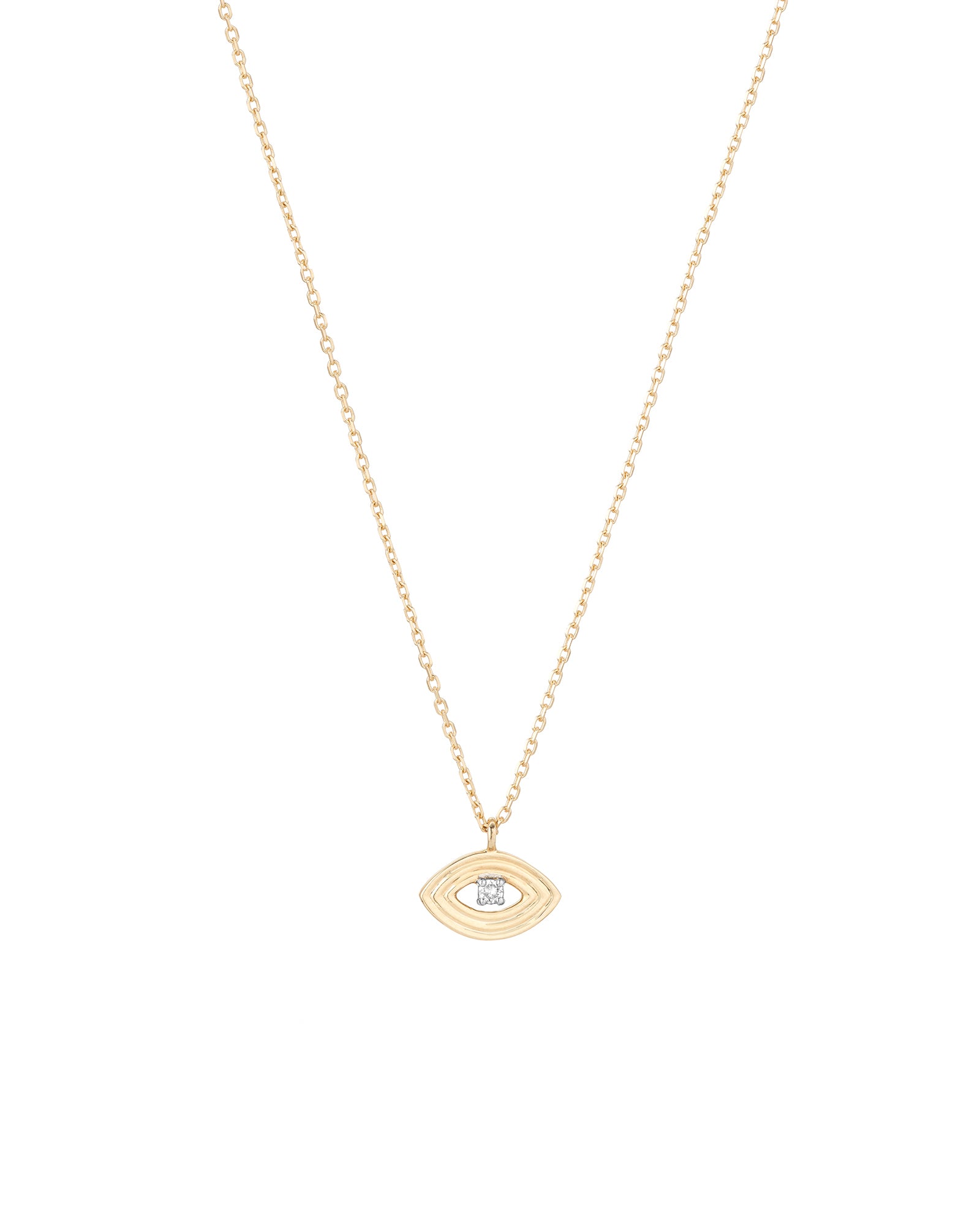 Single Diamond Evil Eye Necklace 14k Yellow Gold, Diamond