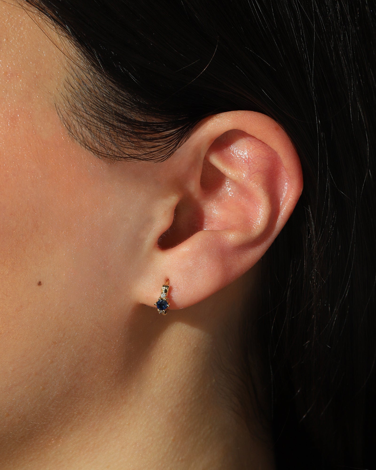 Adina Reyter-Sapphire + Diamond Trio Huggie Hoops-Earrings-Blue Ruby Jewellery-Vancouver Canada
