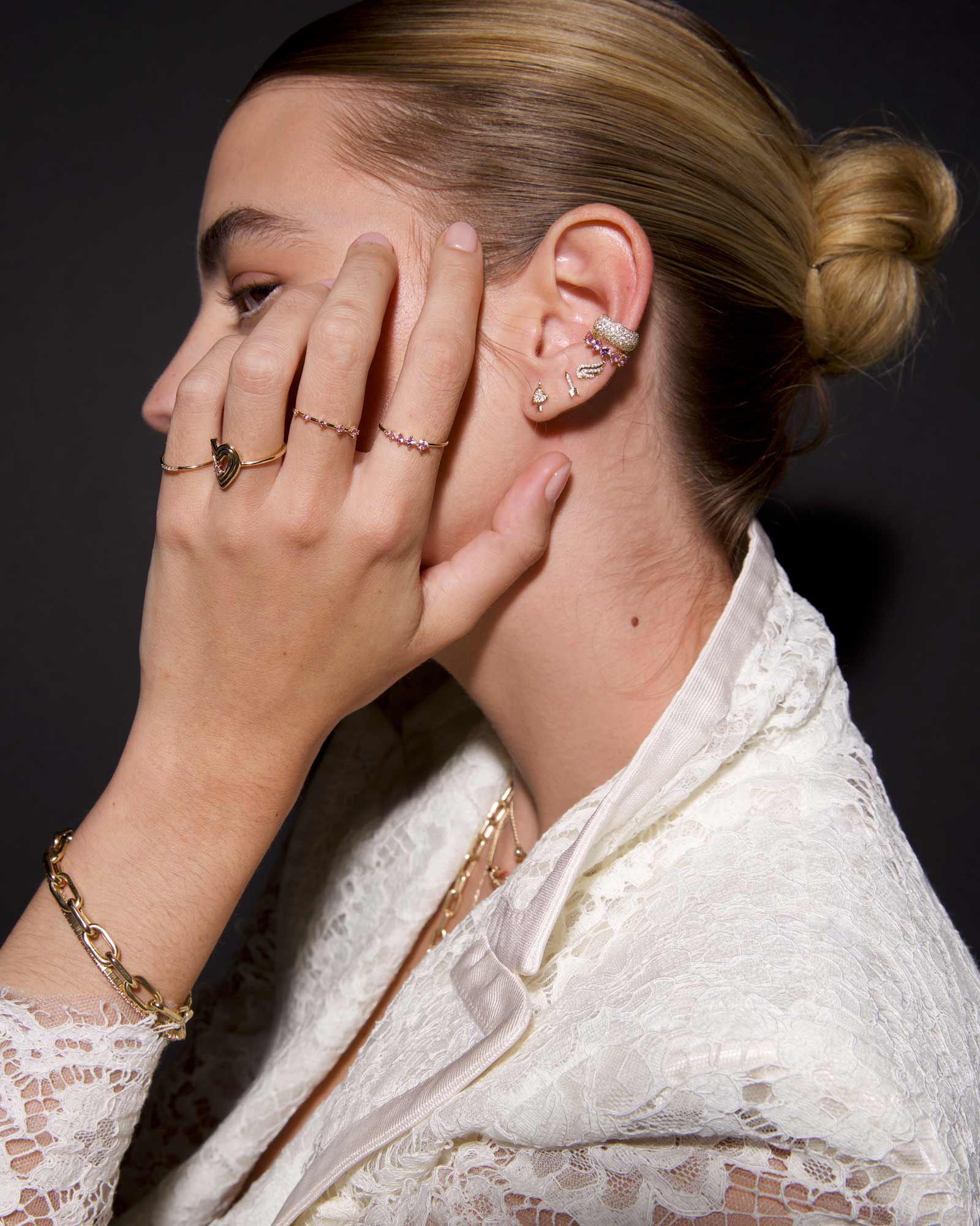 Adina Reyter-Tiny Pavé Heart + Arrow Studs-Earrings-14K Yellow Gold-Blue Ruby Jewellery-Vancouver Canada