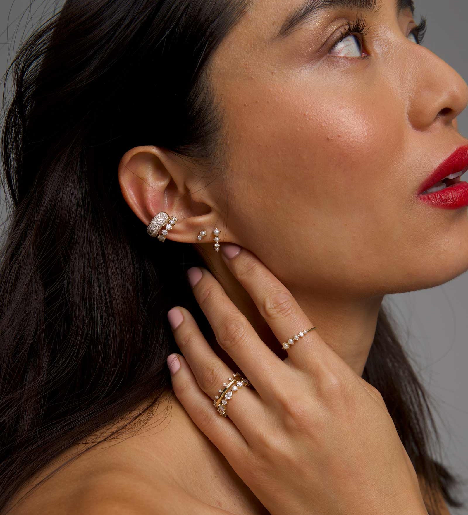 Pearl + Diamond Amigos Studs 14k Yellow Gold, Diamond