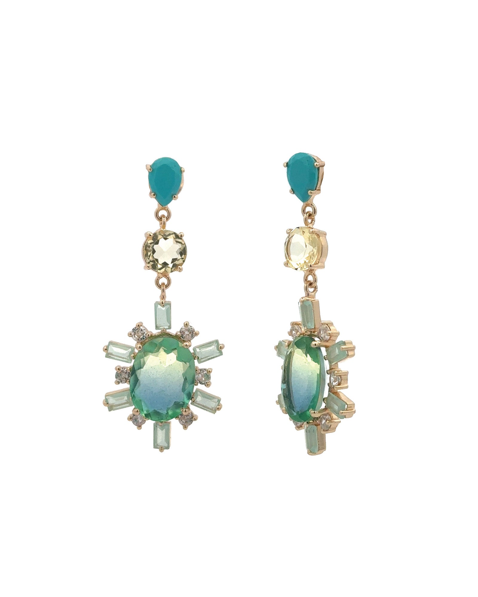 Atelier Mon-Starburst Drop Studs-Earrings-14k Gold Plated, Chalcedony-Blue Ruby Jewellery-Vancouver Canada