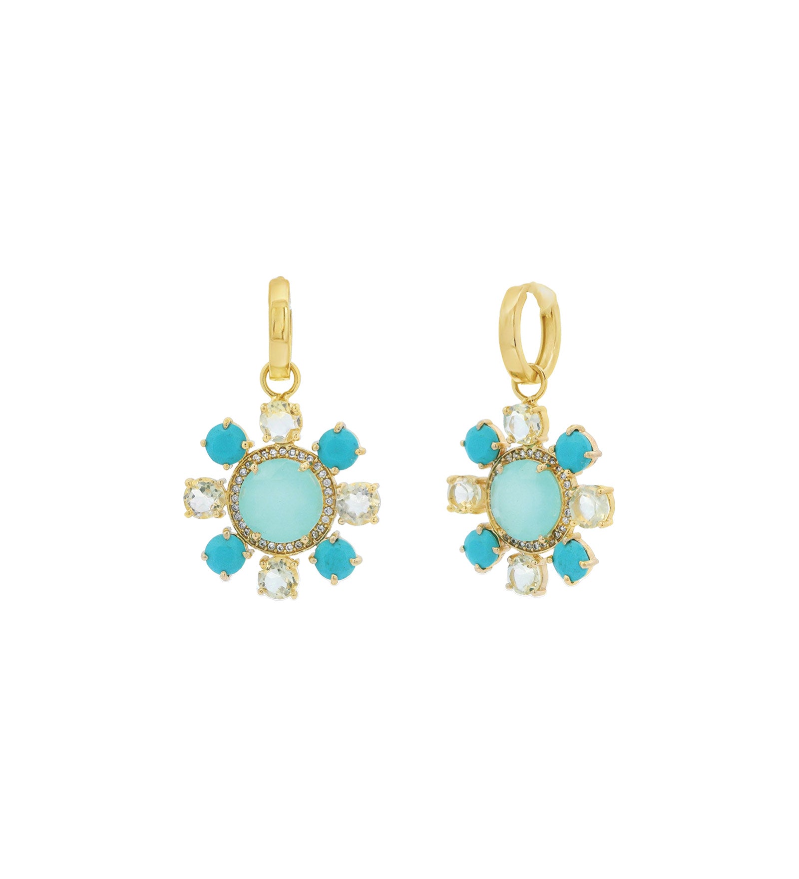 Atelier Mon-Stone Flower Huggies-Earrings-14k Gold Plated, Chalcedony-Blue Ruby Jewellery-Vancouver Canada
