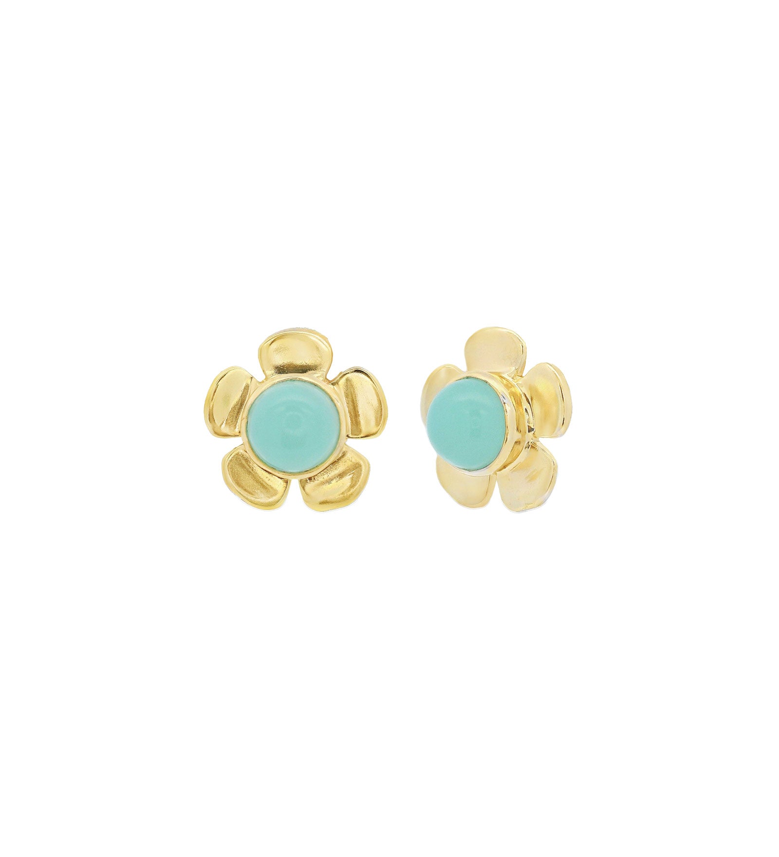 Atelier Mon-Daisy Stone Studs-Earrings-14k Gold Plated, Aqua Chalcedony-Blue Ruby Jewellery-Vancouver Canada
