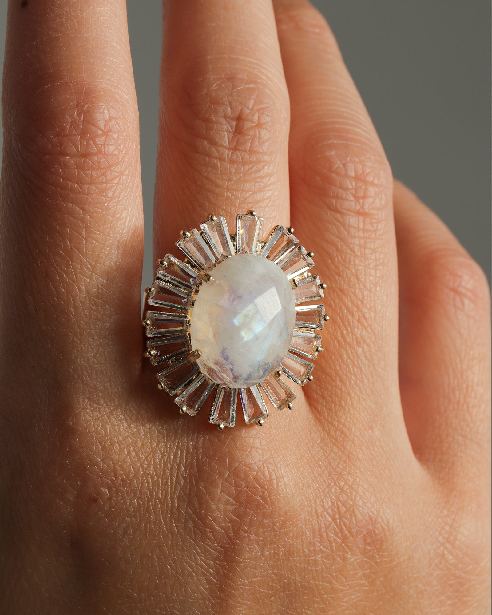 Moonstone baguette ring deals