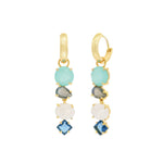 Atelier Mon-4 Mixed Stone Drop Huggies-Earrings-14k Gold Plated, Aqua Chalcedony-Blue Ruby Jewellery-Vancouver Canada