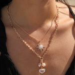 Atelier Mon-Heart Crystal Cluster Paperclip Necklace-Necklaces-14k Gold Plated, White Pearl-Blue Ruby Jewellery-Vancouver Canada