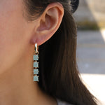 Atelier Mon-Four Square Stone Drop Pavé Huggies-Earrings-14k Gold Plated, Aqua Chalcedony-Blue Ruby Jewellery-Vancouver Canada