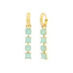 Atelier Mon-Four Square Stone Drop Pavé Huggies-Earrings-14k Gold Plated, Aqua Chalcedony-Blue Ruby Jewellery-Vancouver Canada
