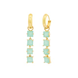 Atelier Mon-Four Square Stone Drop Pavé Huggies-Earrings-14k Gold Plated, Aqua Chalcedony-Blue Ruby Jewellery-Vancouver Canada