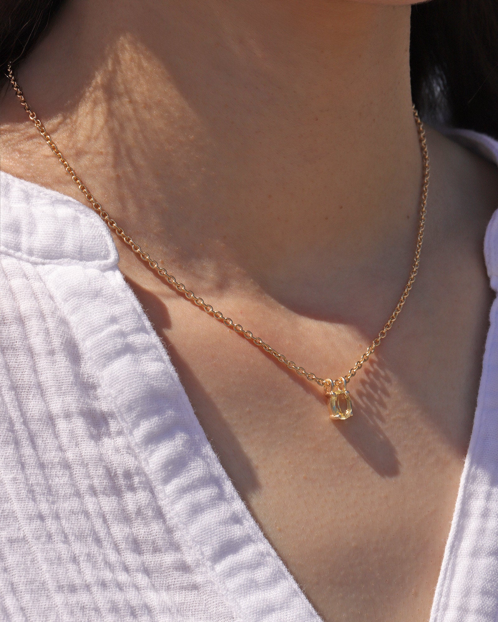 Oval Stone Necklace 14k Gold Plated, Yellow Hydro Quartz