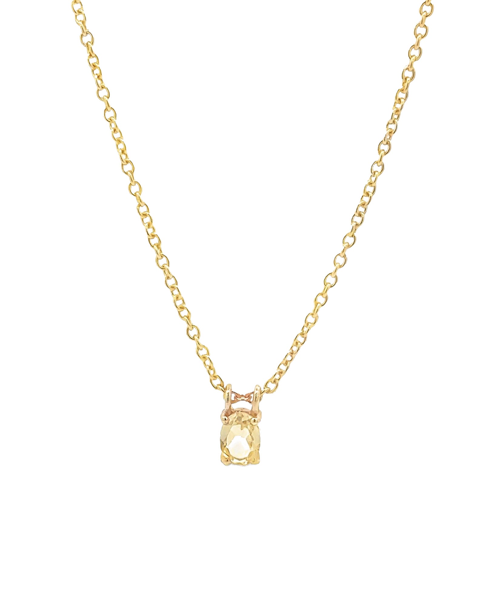 Oval Stone Necklace 14k Gold Plated, Yellow Hydro Quartz