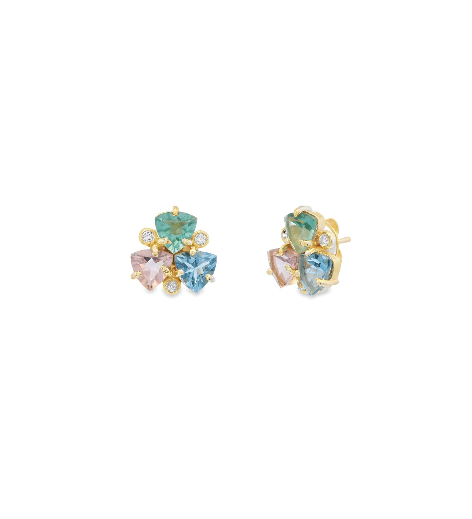 Atelier Mon-Three Petal Studs-Earrings-14k Gold Plated, Hydro London Blue Topaz-Blue Ruby Jewellery-Vancouver Canada