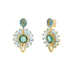 Oval Stone Flower Drop Studs 14k Gold Plated, Yellow Hydro Quartz