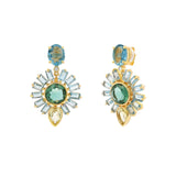 Oval Stone Flower Drop Studs 14k Gold Plated, Yellow Hydro Quartz