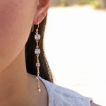 Atelier Mon-Mix CZ Chain Drop Hooks-Earrings-14k Gold Plated, Cubic Zirconia-Blue Ruby Jewellery-Vancouver Canada