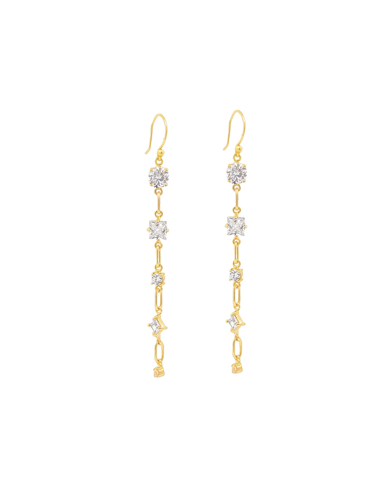 Mix CZ Chain Drop Hooks 14k Gold Plated, Cubic Zirconia