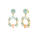 Wreath Stone Drop Studs 14k Gold Plated, Hydro Blue Topaz