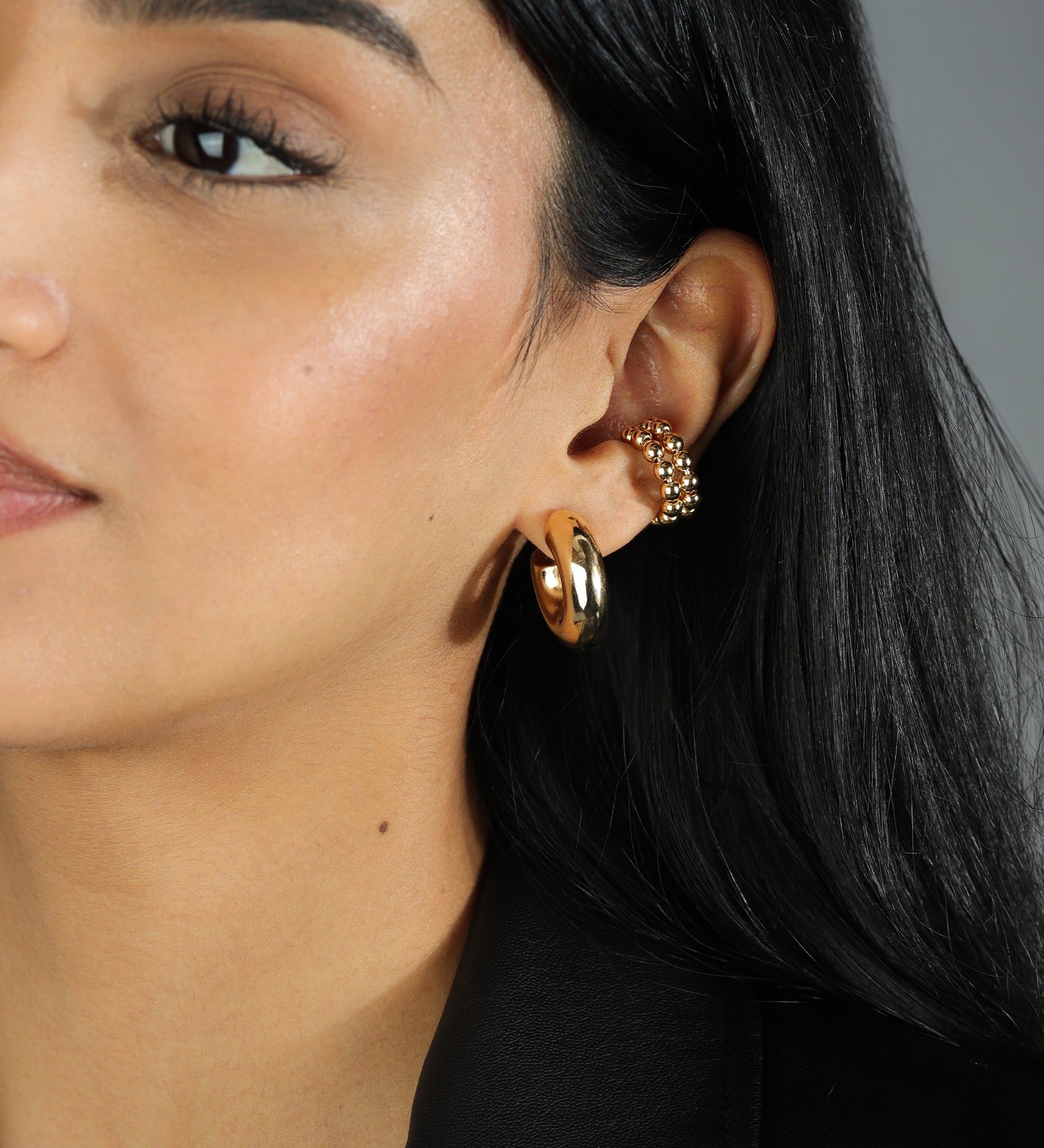2 Row Beaded Ear Cuff 18k Gold Plated