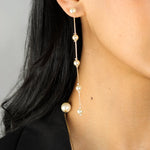 5 Pearl Station Drop Studs 18k Gold Plated, White Pearl