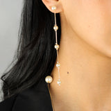 5 Pearl Station Drop Studs 18k Gold Plated, White Pearl