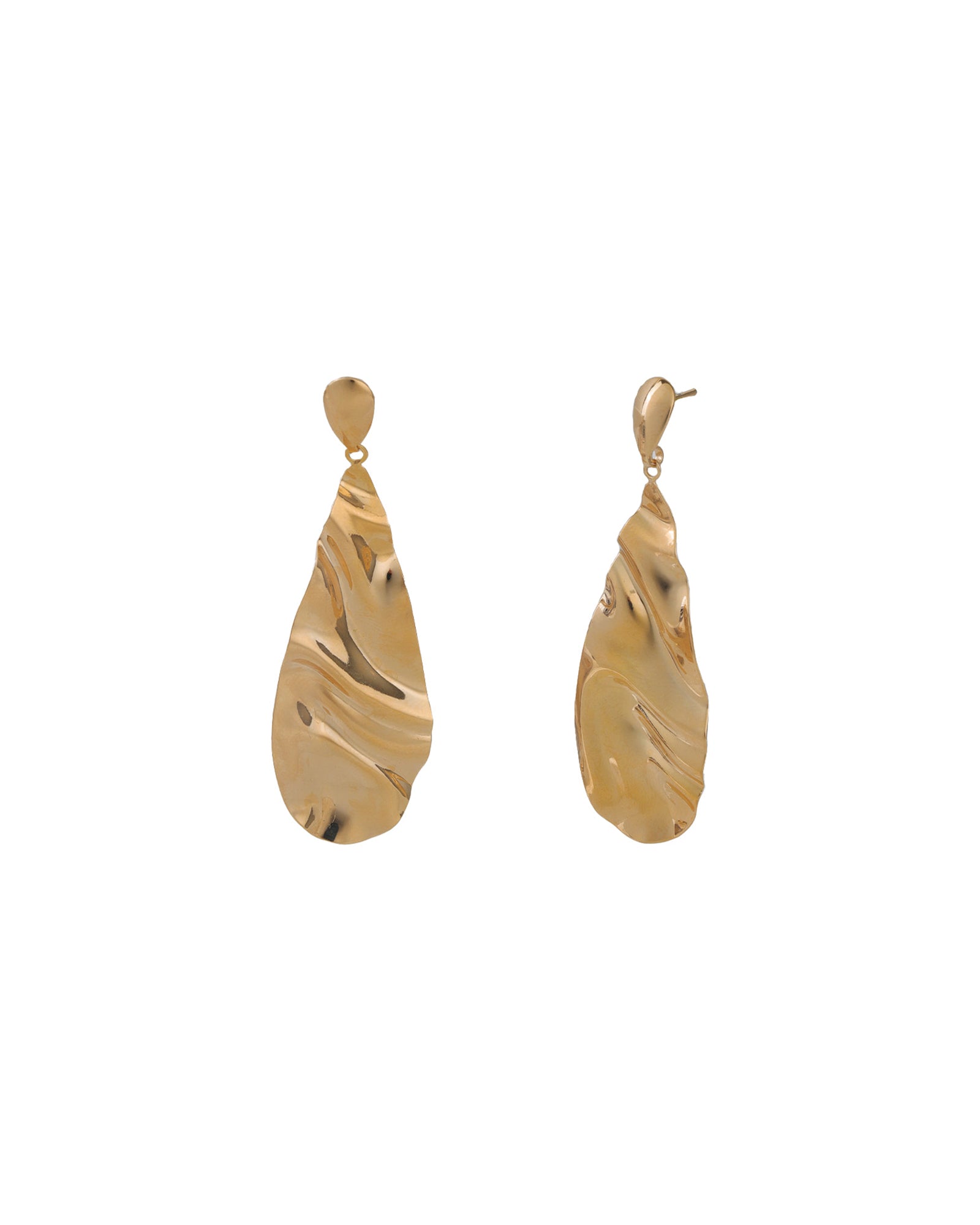 Baseline-Long Wavy Teardrop Studs-Earrings-18k Gold Plated-Blue Ruby Jewellery-Vancouver Canada
