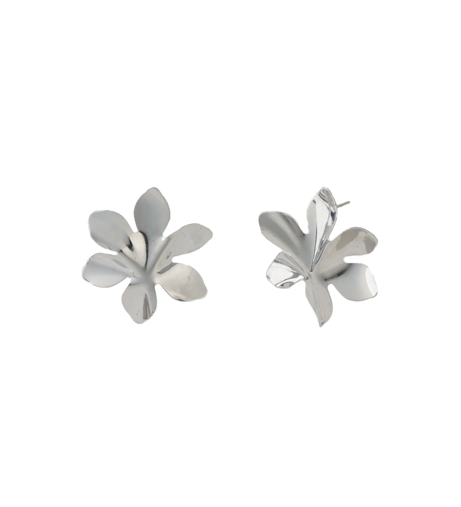 Baseline-6 Petal Wavy Flower Studs-Earrings-Rhodium Plated-Blue Ruby Jewellery-Vancouver Canada