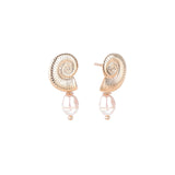 Baseline-Small Shell Pearl Studs-Earrings-18k Gold Plated, White Pearl-Blue Ruby Jewellery-Vancouver Canada