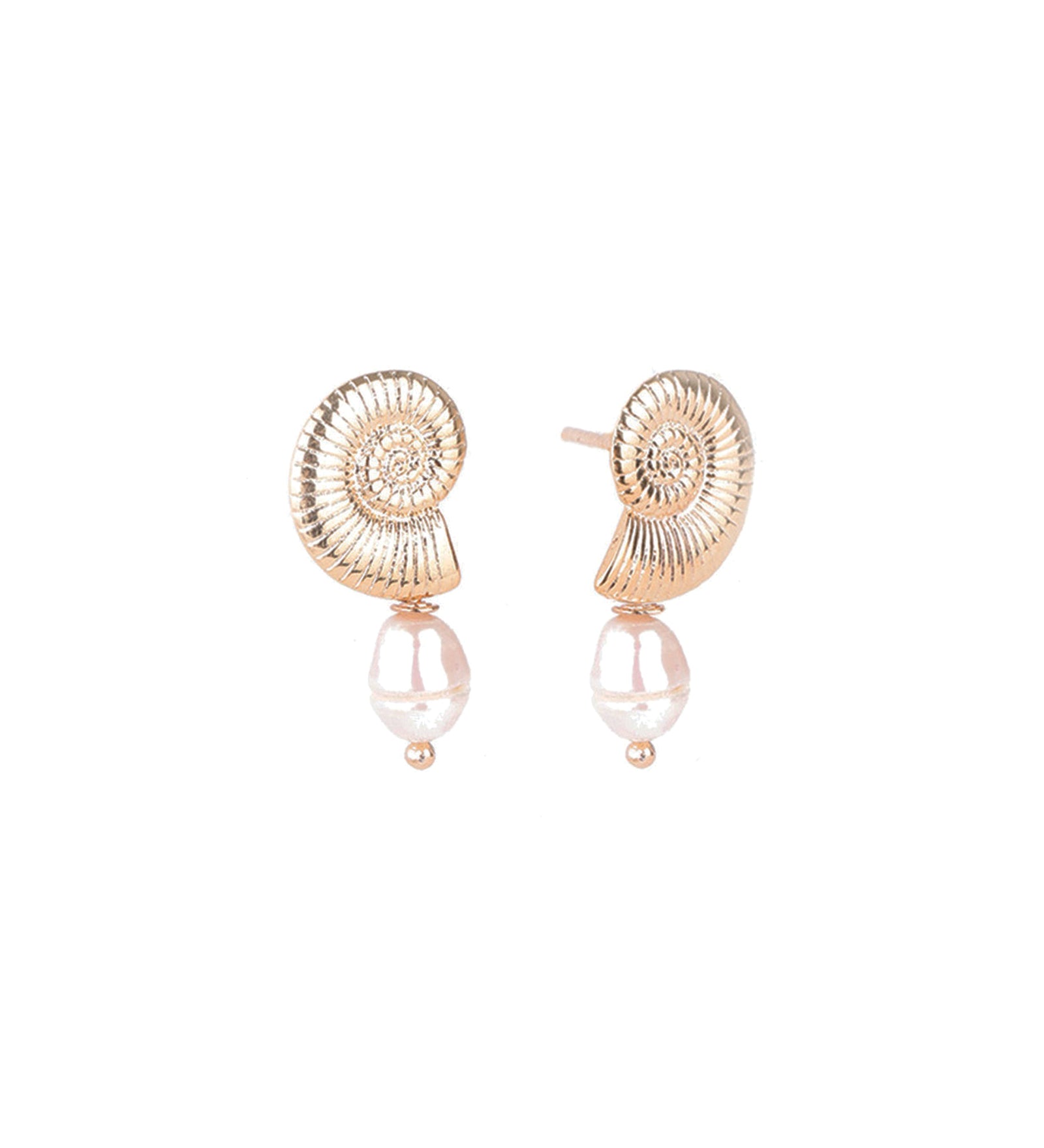 Baseline-Small Shell Pearl Studs-Earrings-18k Gold Plated, White Pearl-Blue Ruby Jewellery-Vancouver Canada