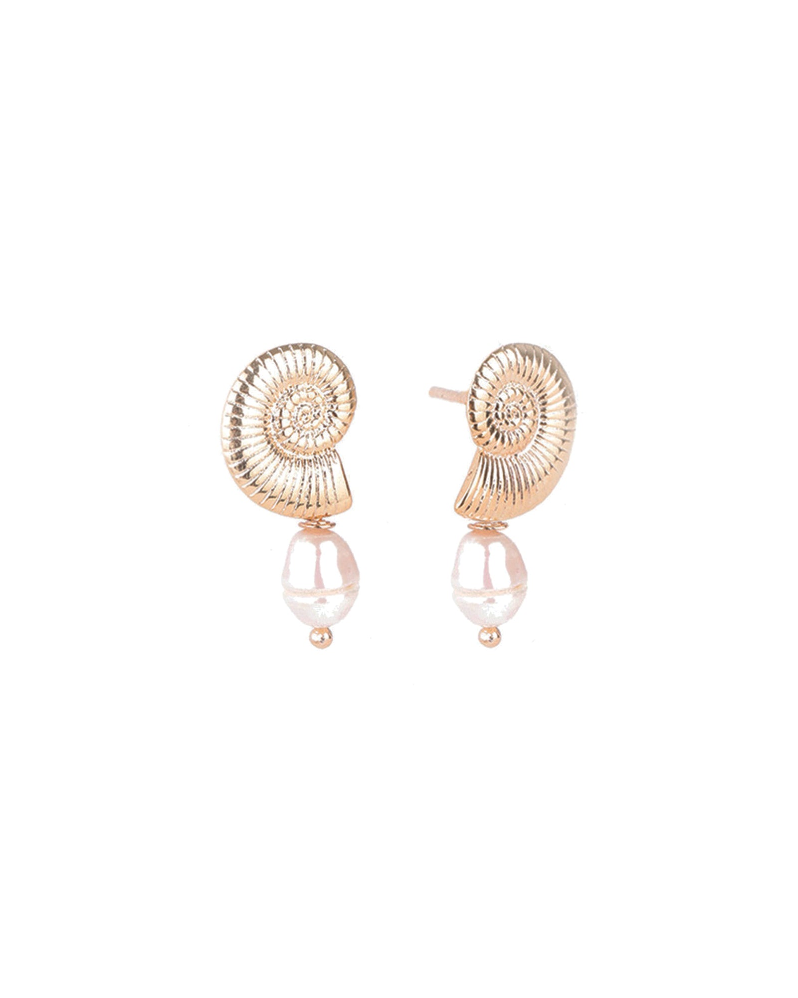 Baseline-Small Shell Pearl Studs-Earrings-18k Gold Plated, White Pearl-Blue Ruby Jewellery-Vancouver Canada