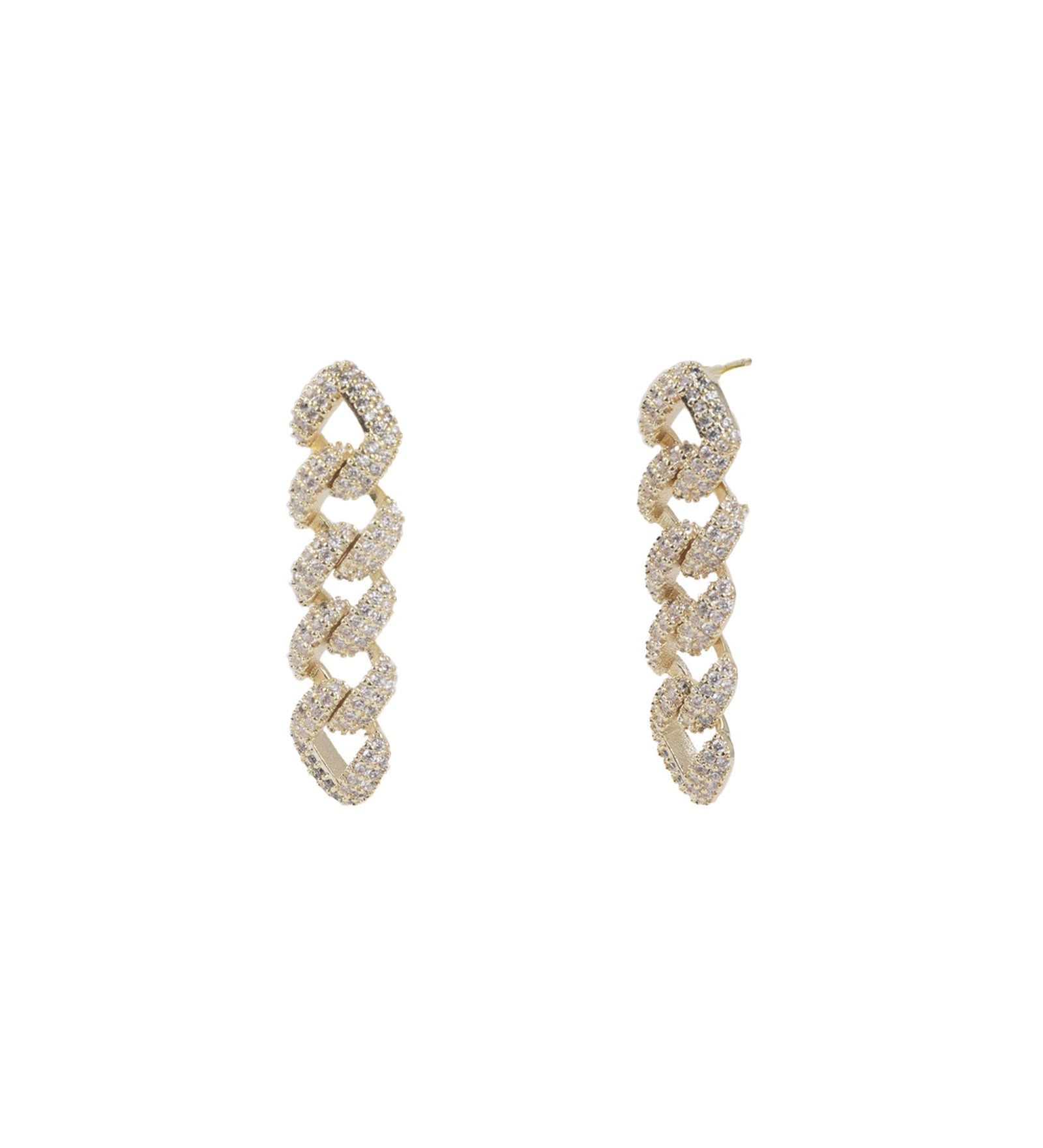 Baseline-Pavé Curb Chain Drop Studs-Earrings-18k Gold Plated, Cubic Zirconia-Blue Ruby Jewellery-Vancouver Canada