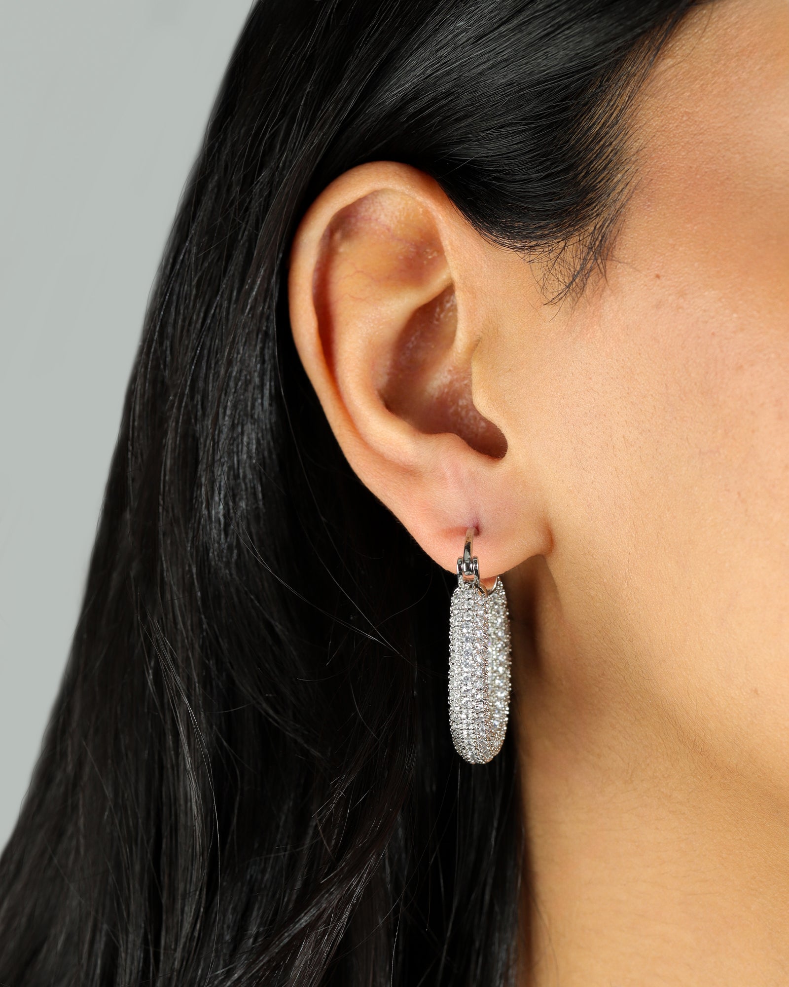 Pavé Hoops | 29mm Rhodium Plated, Cubic Zirconia
