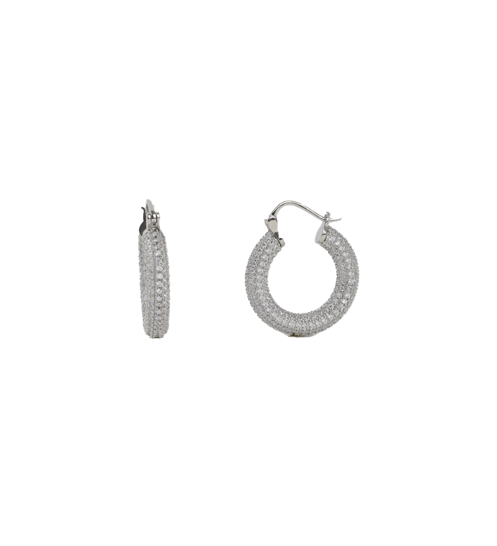 Baseline-Pavé Hoops | 29mm-Earrings-Rhodium Plated, Cubic Zirconia-Blue Ruby Jewellery-Vancouver Canada