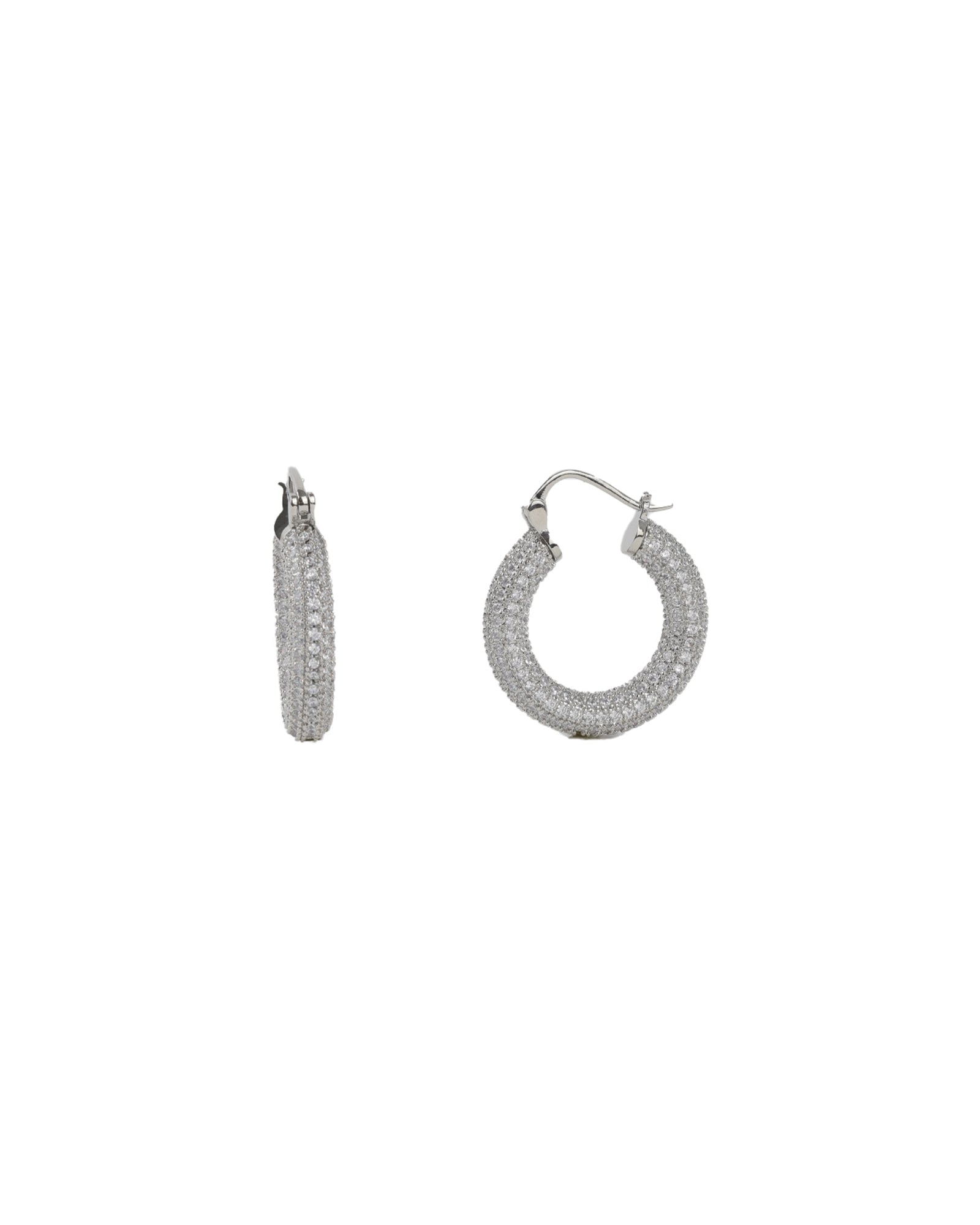 Baseline-Pavé Hoops | 29mm-Earrings-Rhodium Plated, Cubic Zirconia-Blue Ruby Jewellery-Vancouver Canada