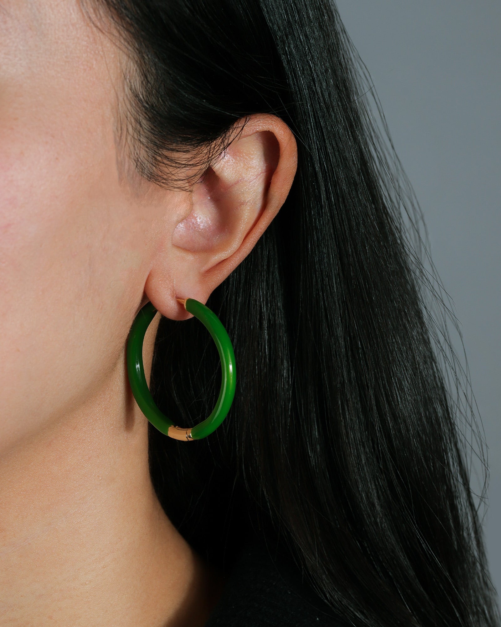 Enamel Hinge Hoops | 38mm 18k Gold Plated, Green Enamel
