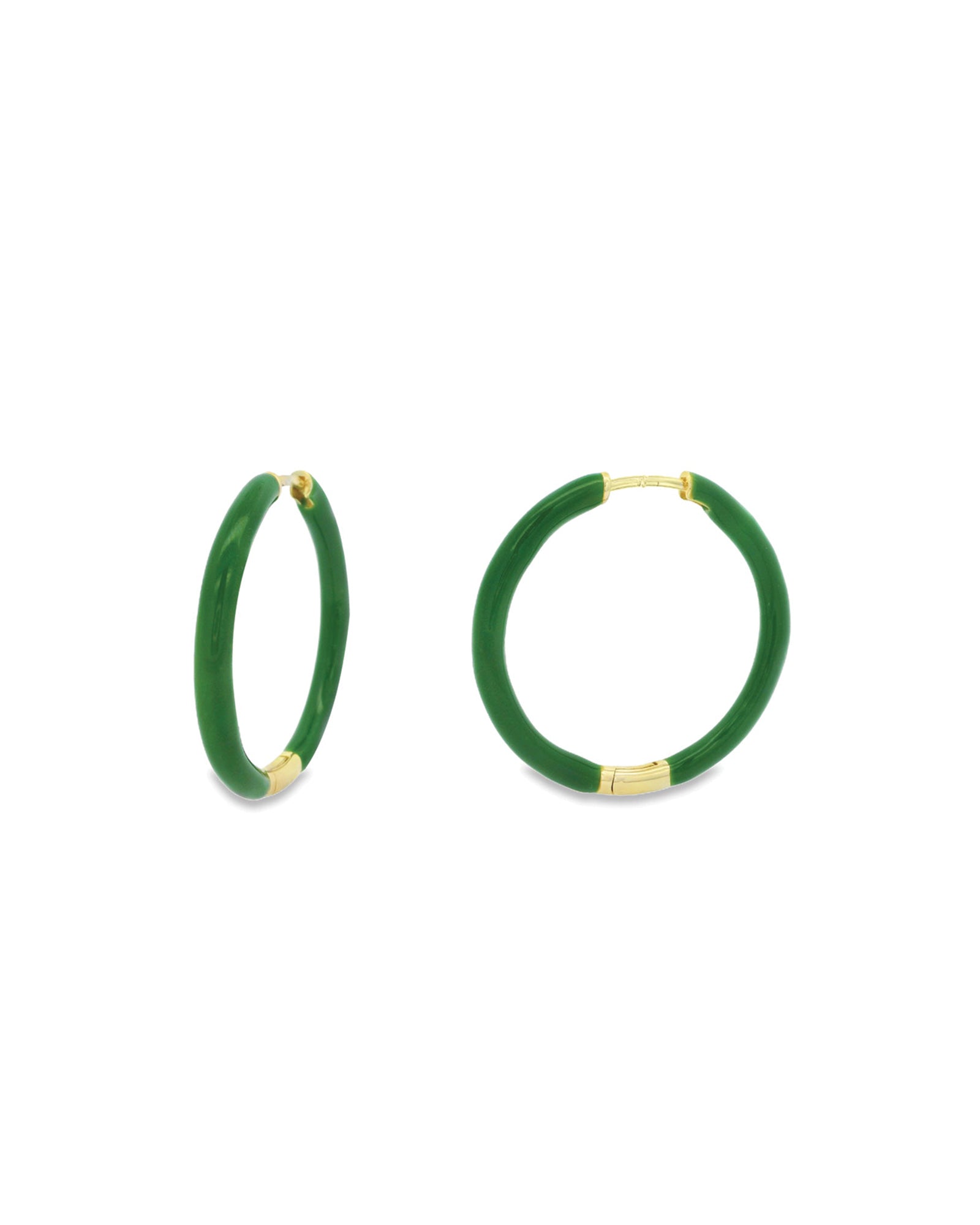 Baseline-Enamel Hinge Hoops | 38mm-Earrings-18k Gold Plated, Green Enamel-Blue Ruby Jewellery-Vancouver Canada
