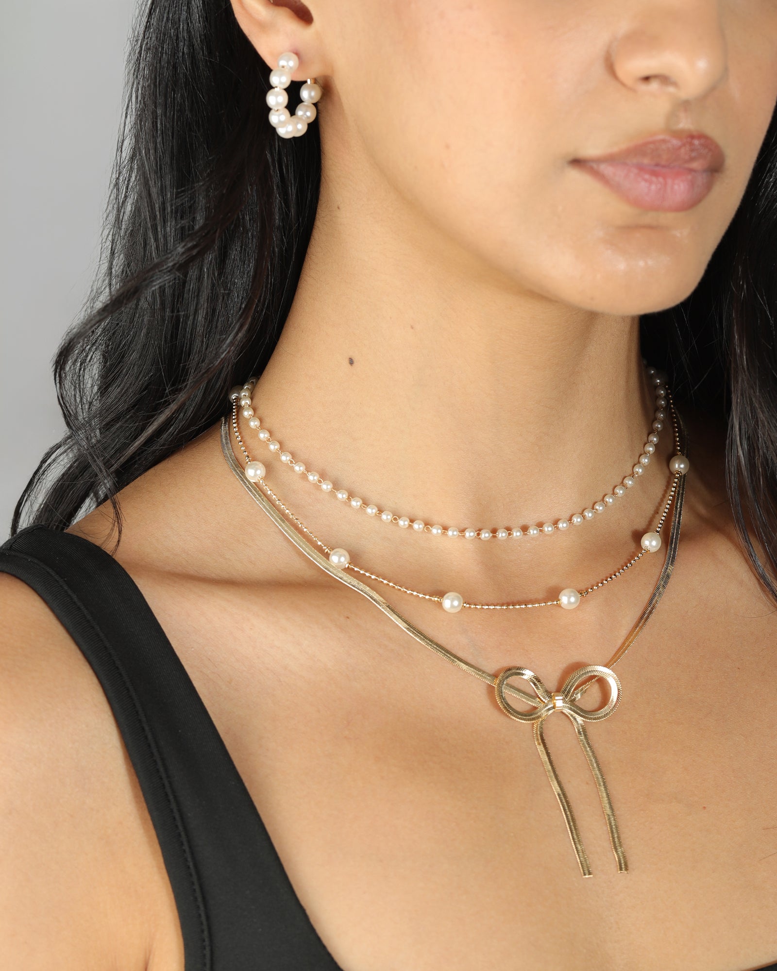 Pearl Station Necklace 18k Gold Plated, White Pearl