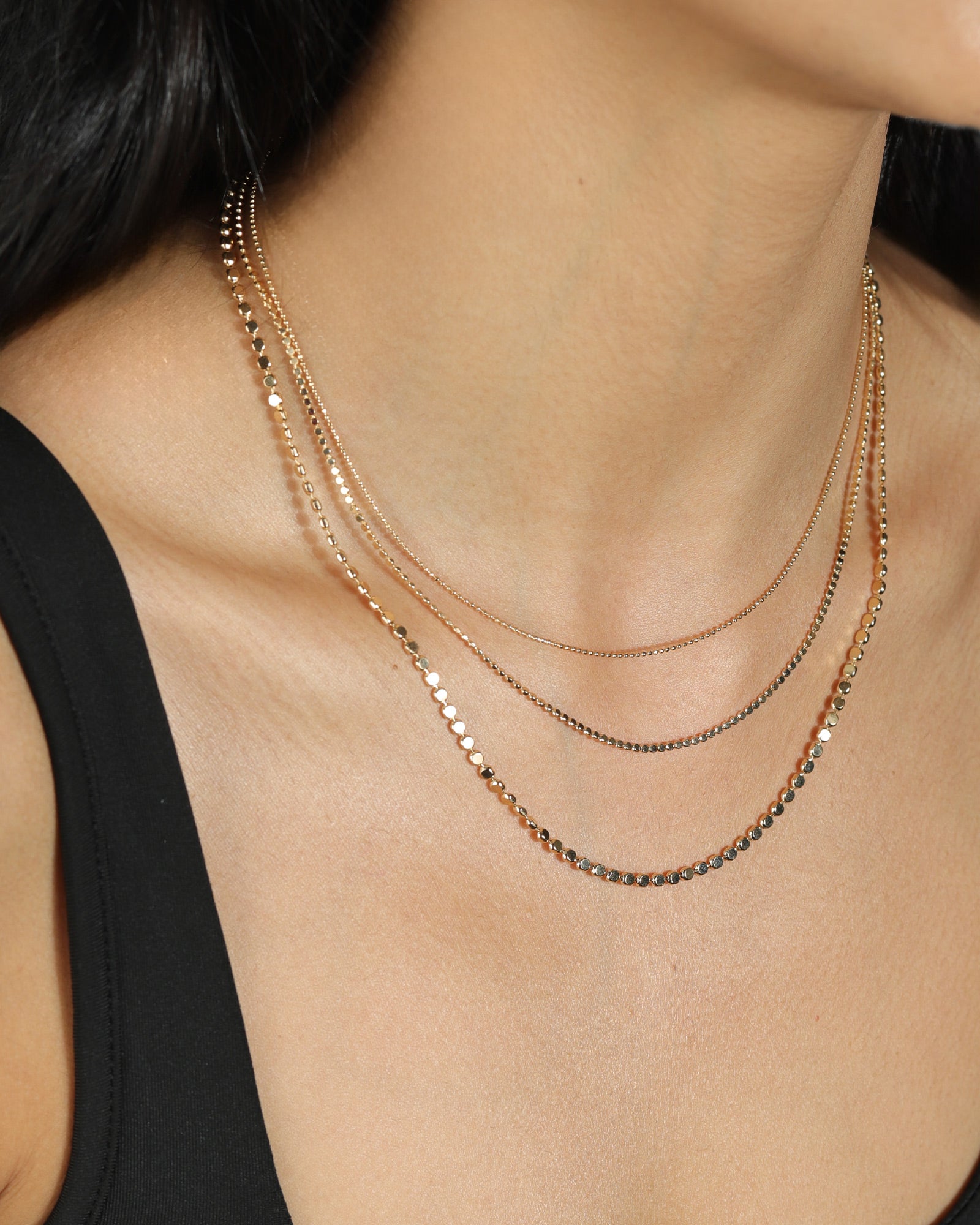 3 Row Ball Disc Necklace 18k Gold Plated