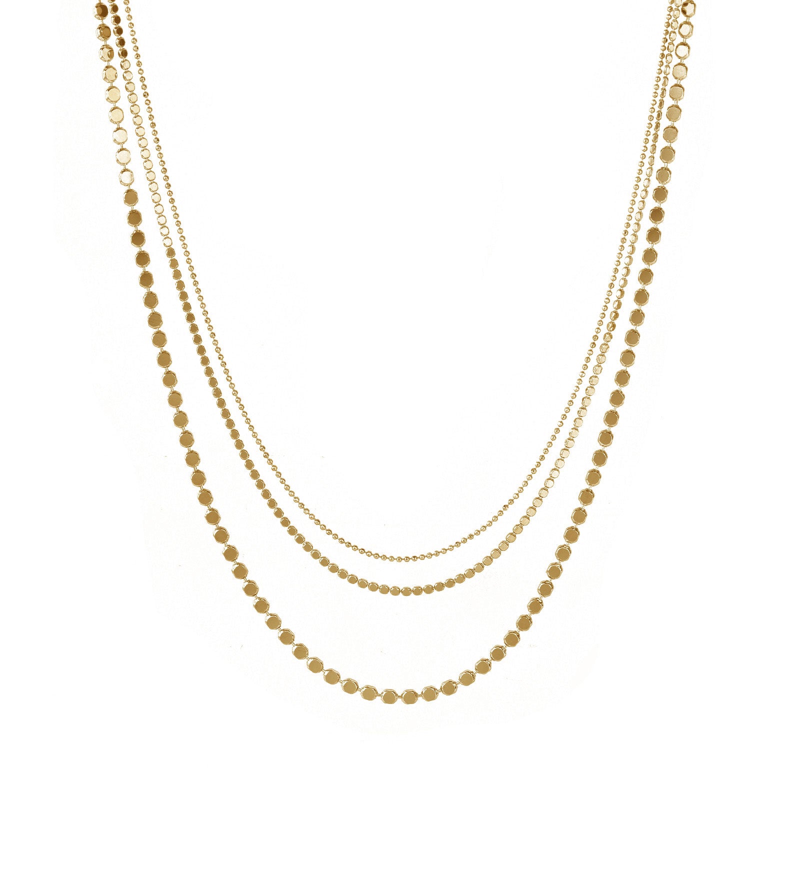 Baseline-3 Row Ball Disc Necklace-Necklaces-18k Gold Plated-Blue Ruby Jewellery-Vancouver Canada