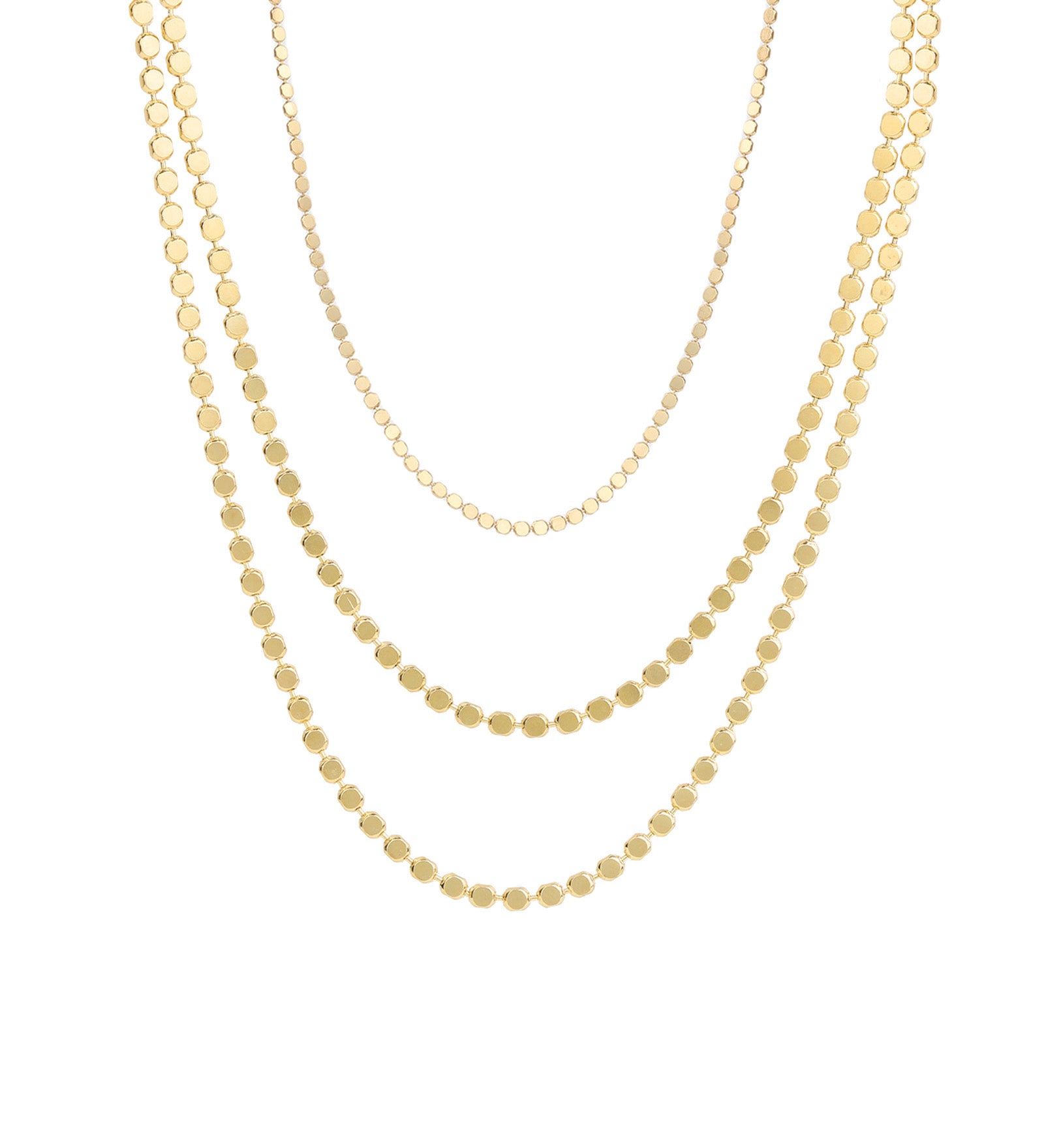 Baseline-3 Row Ball Disc Necklace-Necklaces-18k Gold Plated-Blue Ruby Jewellery-Vancouver Canada
