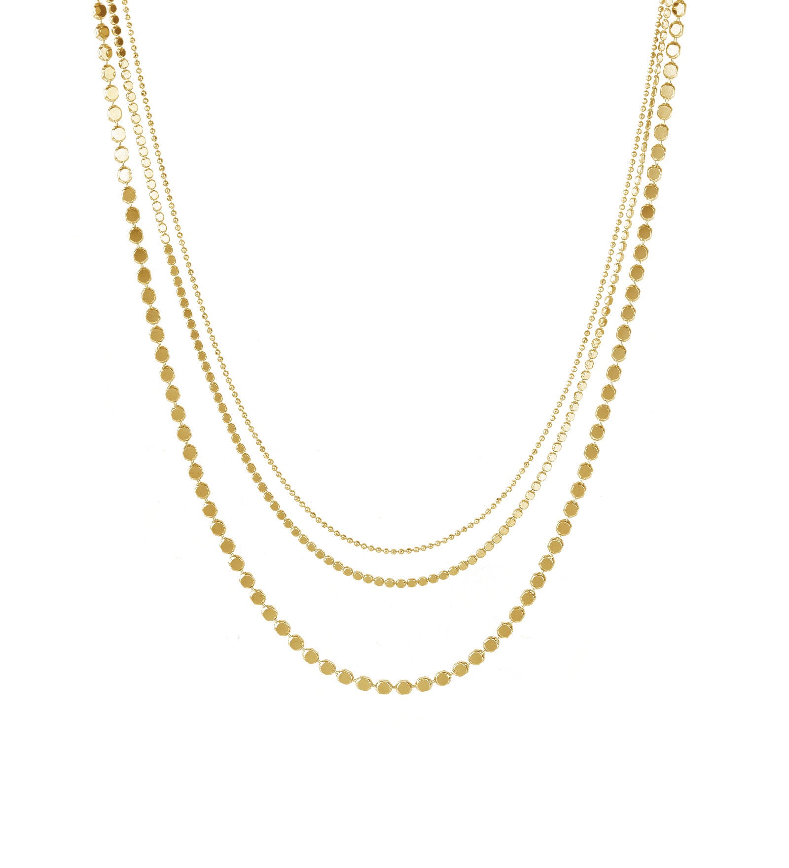 Baseline-3 Row Ball Disc Necklace-Necklaces-18k Gold Plated-Blue Ruby Jewellery-Vancouver Canada