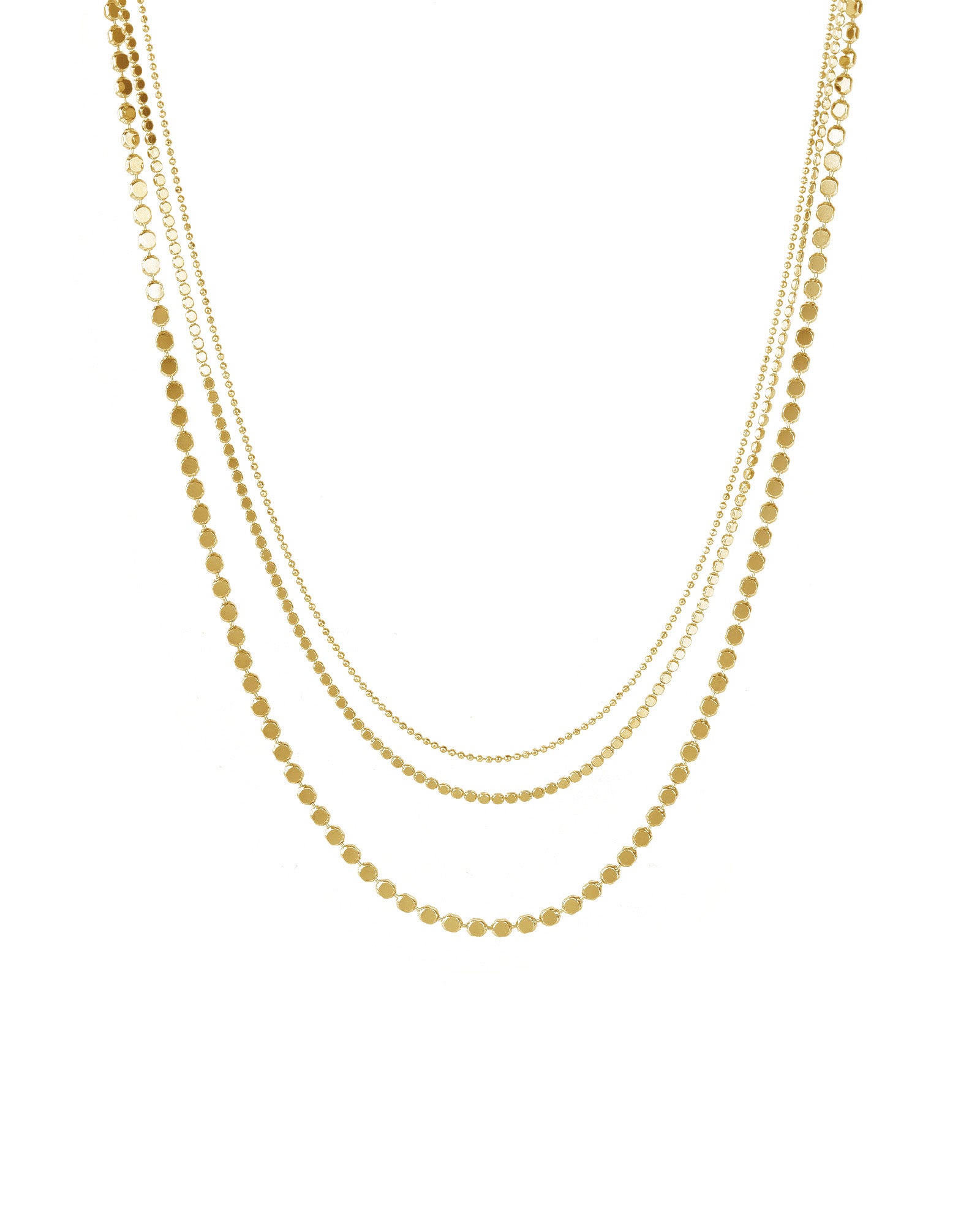 Baseline-3 Row Ball Disc Necklace-Necklaces-18k Gold Plated-Blue Ruby Jewellery-Vancouver Canada
