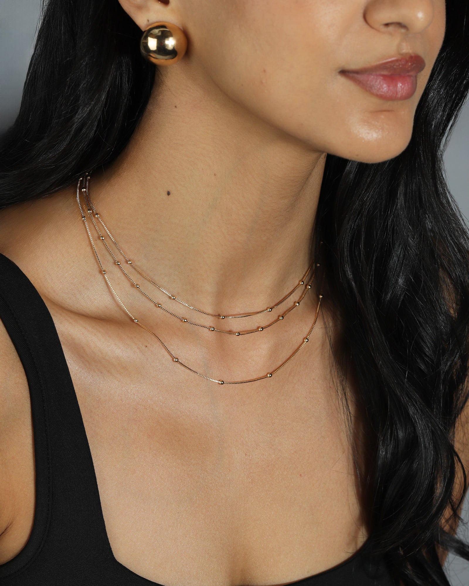 3 Row Ball Station Necklace 18k Gold Plated